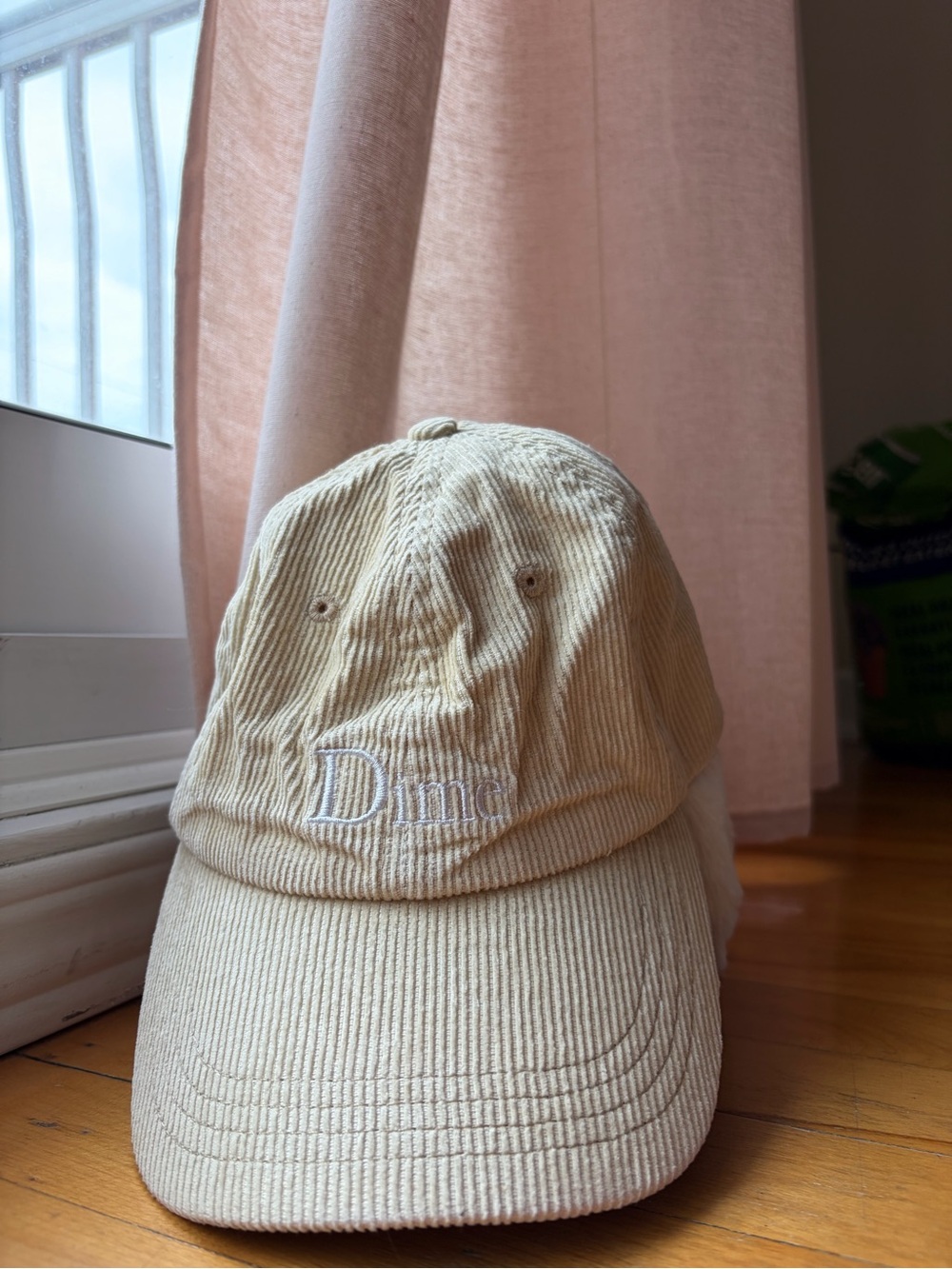 Dime Corduroy Baseball Cap in Cream with Embroidered Logo